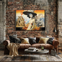 Surreal Silver-Haired Woman in Artistic Poster