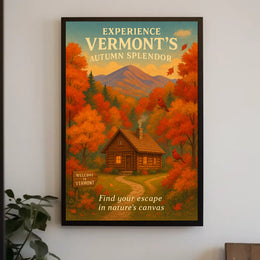 Autumn Cabin Vermont Nature Foliage Poster