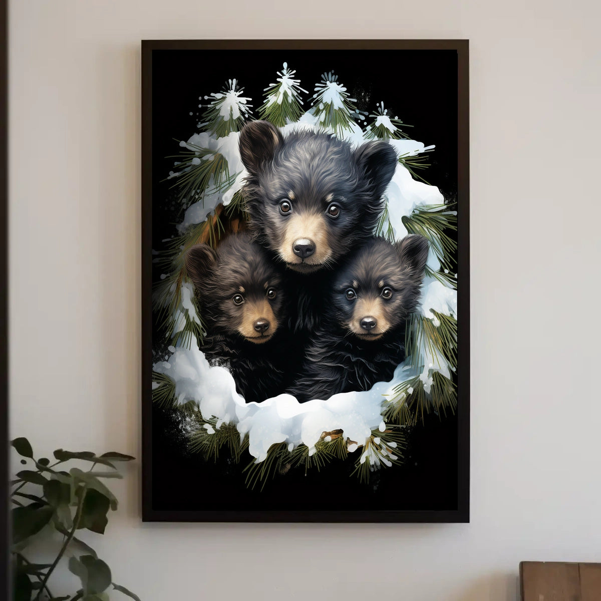 Winter Forest Bear Cubs Photorealistic Art Poster