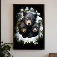 Winter Forest Bear Cubs Photorealistic Art Poster