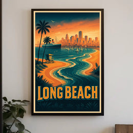 Vintage Long Beach Travel Escape Travel Poster