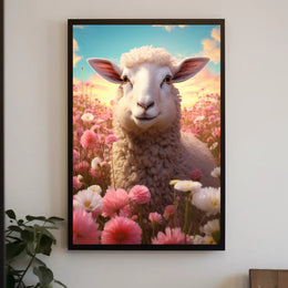 Serene Sheep in Countryside at Sunrise Animal Poster