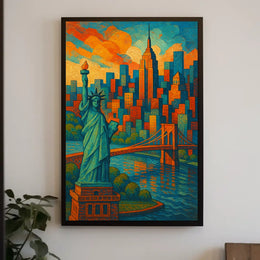 New York City Poster Abstract Vibrant Skyline Wall Art