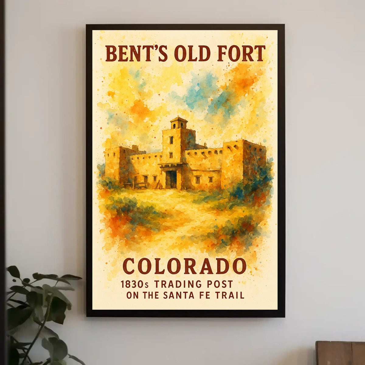 Bent's Old Fort Watercolor Poster: Historic Trading Post