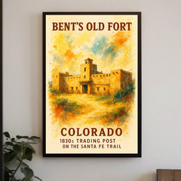 Bent's Old Fort Watercolor Poster: Historic Trading Post
