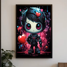 Cute Robotic Heart Poster: Futuristic Love Art