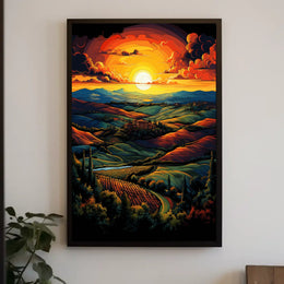 Tuscan Countryside Sunset Scenic Travel Poster