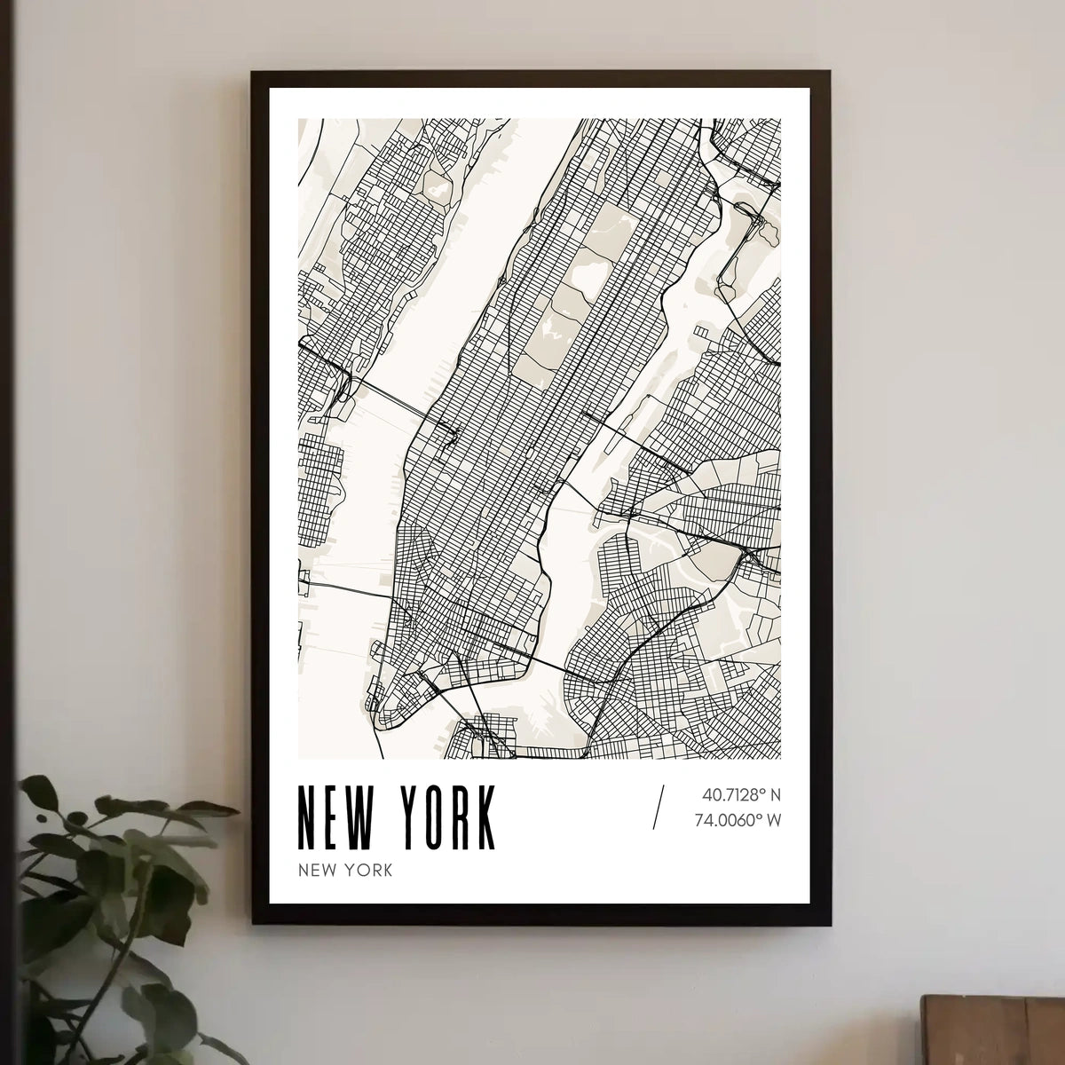 New York City Poster Modern Monochrome Map Wall Art