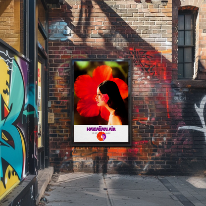 Hawaiian Air Woman Red Flower Portrait Travel Poster