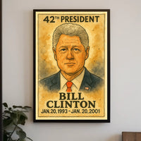 Bill Clinton 42nd President of the United States Exaggerated Cartoon Sketch Poster