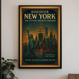 New York City Skyline Dreams Poster Vintage Wall Art