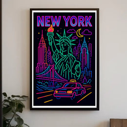 Neon New York Cityscape Vibrant Poster Modern Wall Art