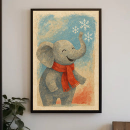 Elephant Winter Forest Poster
