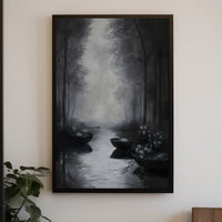 Serene Misty River Scene Artistic Poster PosterGoat