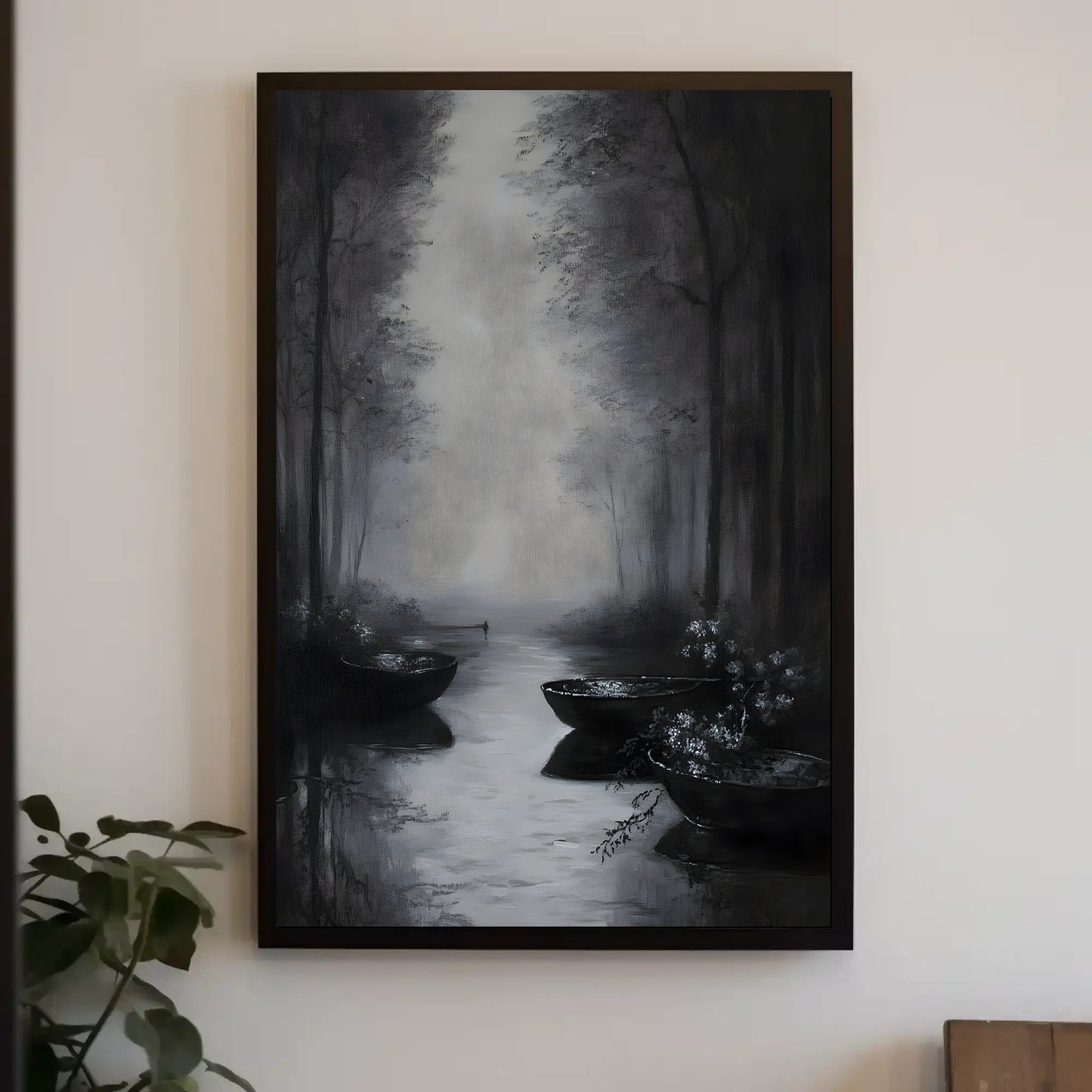 Serene Misty River Scene Artistic Poster PosterGoat