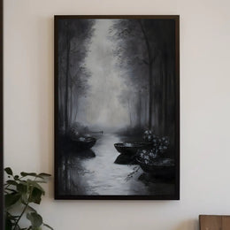 Serene Misty River Scene Artistic Poster PosterGoat