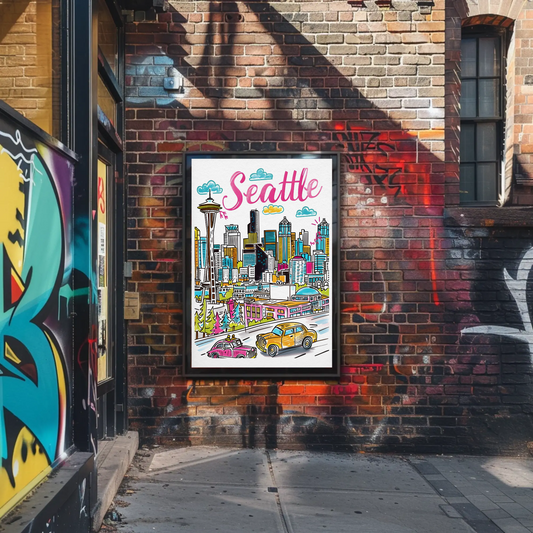 Seattle Washington Skyline Space Needle Travel Poster