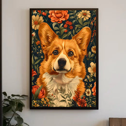 Floral Corgi Delight Wall Art Print