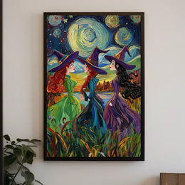 Three Witches Colorful Van Gogh Whimsical Poster