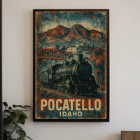 Pocatello Idaho Vintage Railway Travel Art Deco Steampunk Heritage Transportation Poster