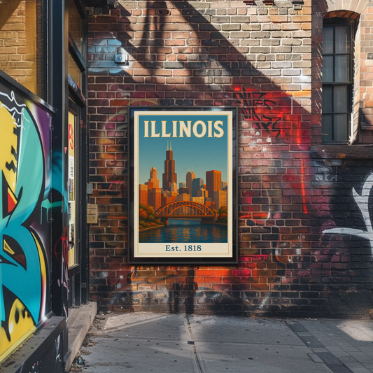 Vintage Inspired Illinois Landmarks and Culture Travel Poster