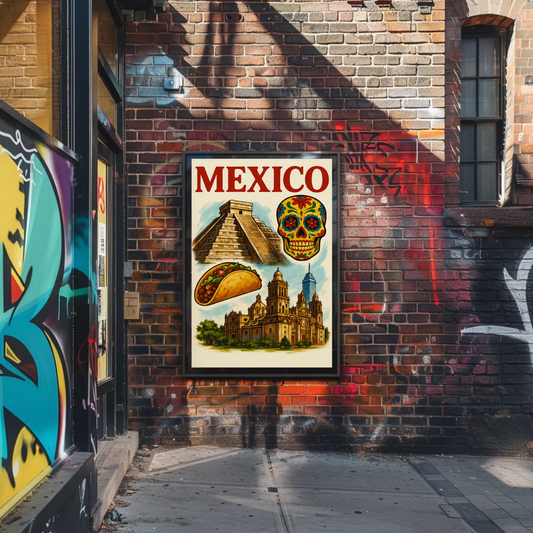 Mexico Pyramid Taco Skull Cathedral Culture Poster