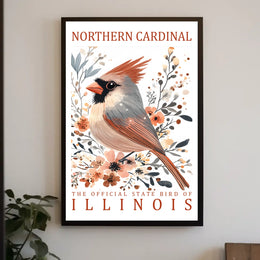 Northern Cardinal Nature Art Poster with Watercolor Effect