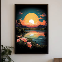 Tranquil Sunset Over Floral Landscape Poster