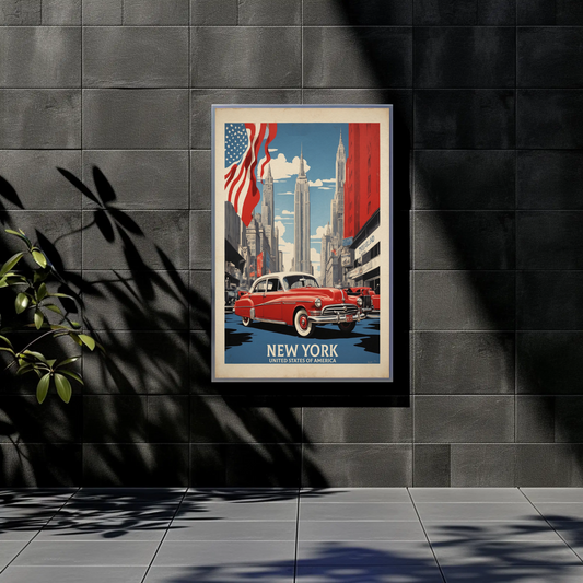 New York American Dream Cars Vintage Travel Poster