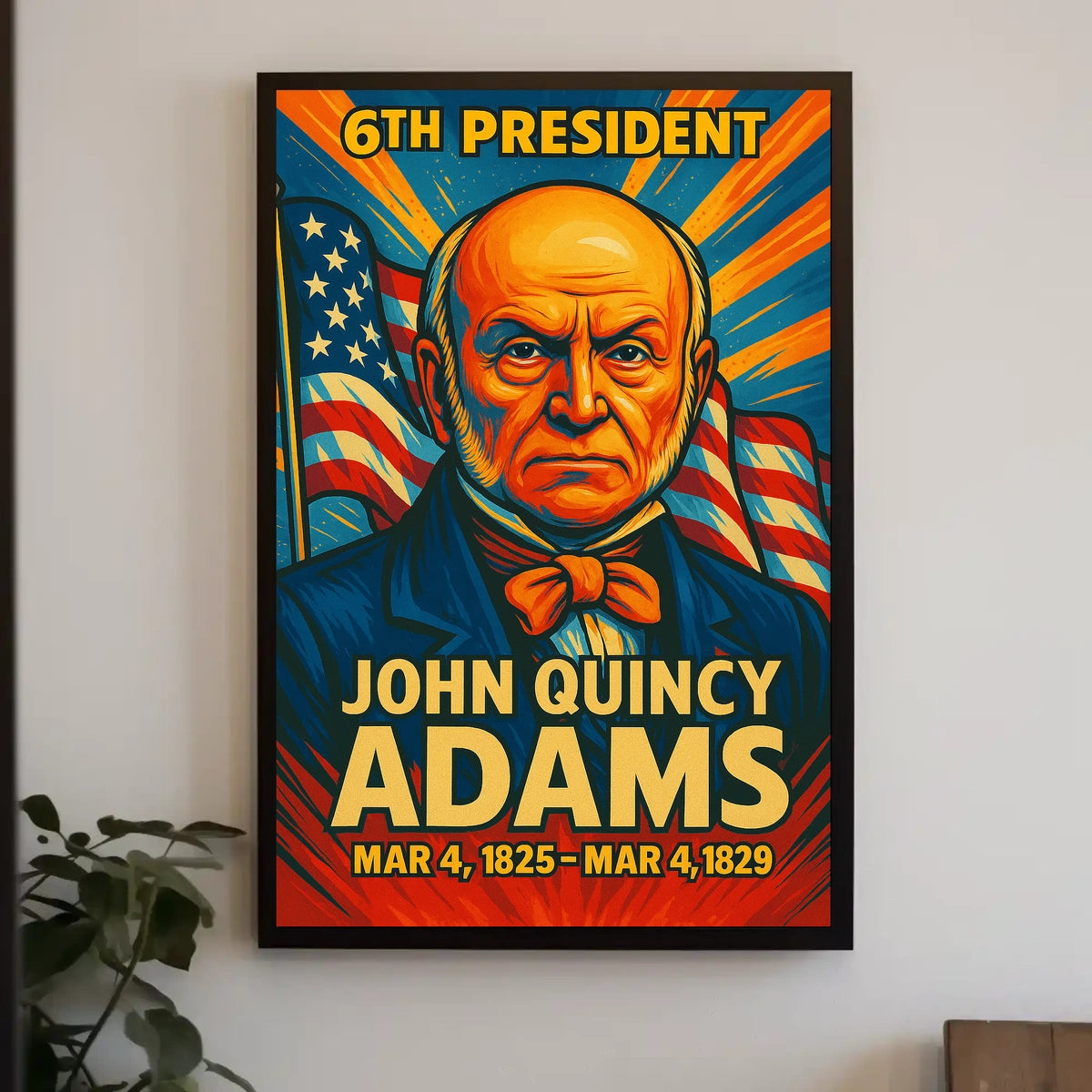 John Quincy Adams 6th President of the United States Colorful Comic Book Style Poster