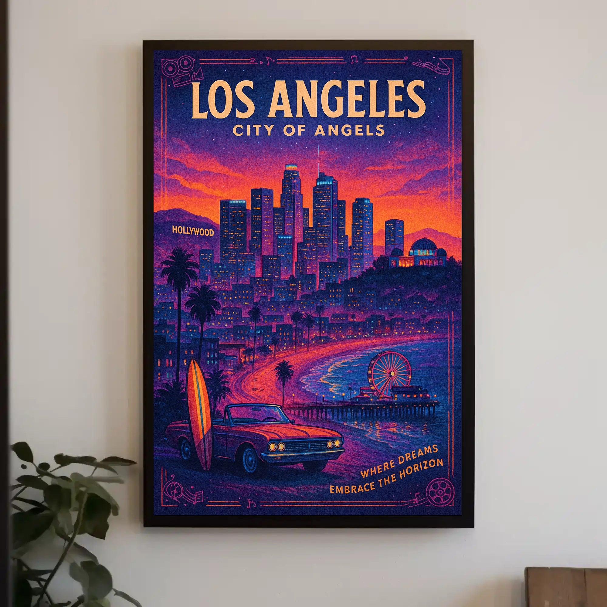 Los Angeles Cityscape Retro Travel Poster