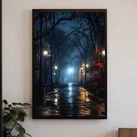 Moody Night Street Scene Art Poster