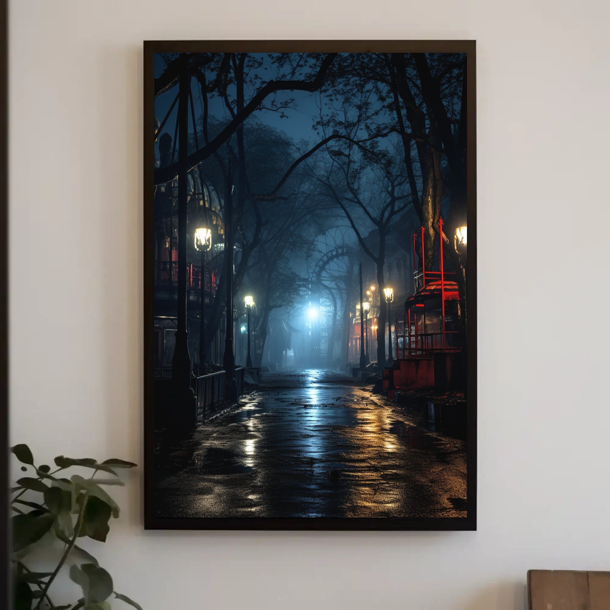 Moody Night Street Scene Art Poster