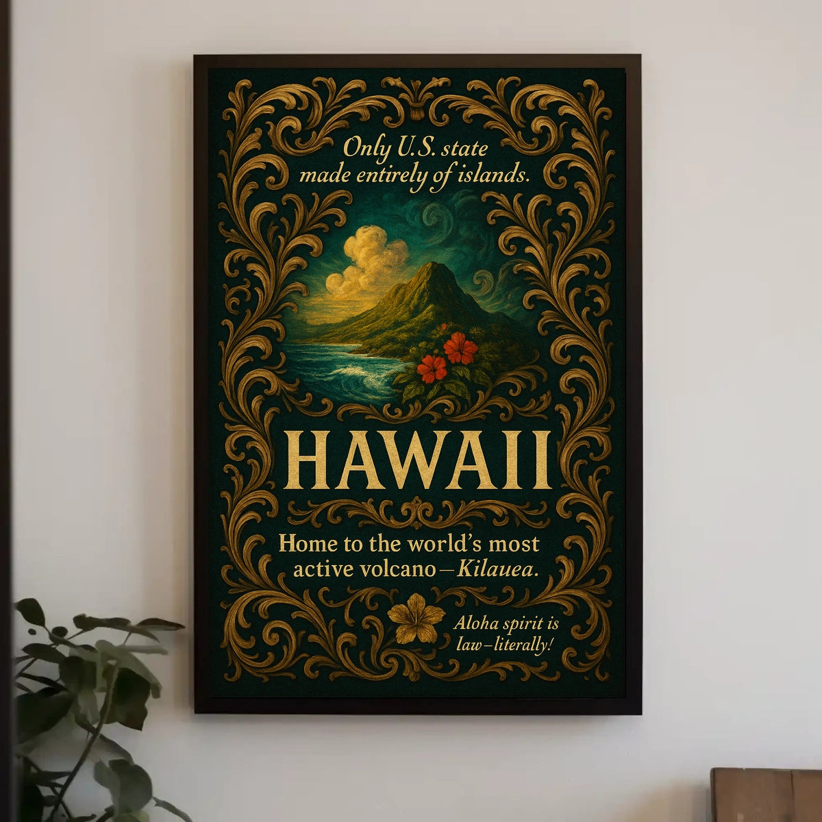 Hawaii Vintage Poster: Scenic Mountains and Ocean View