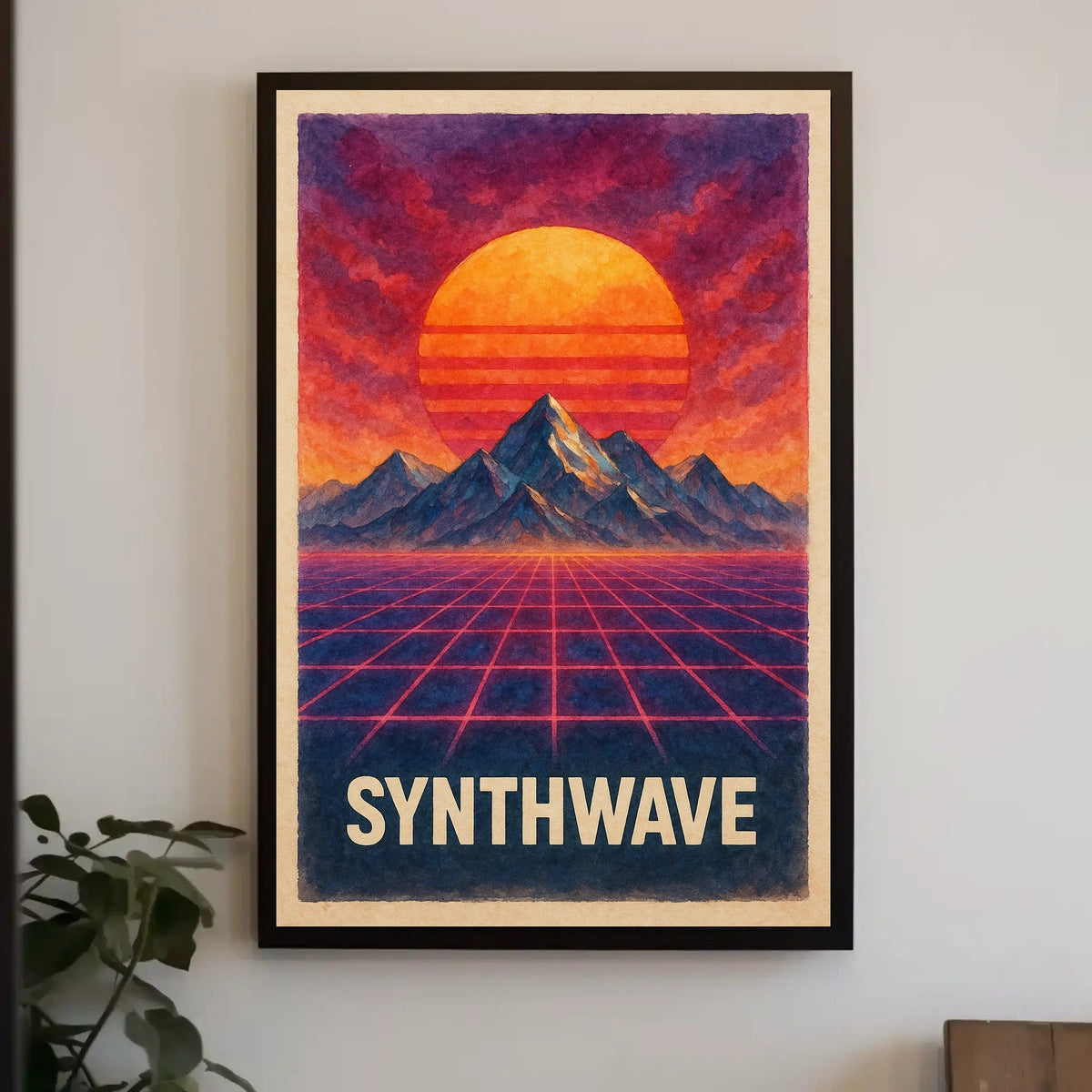 Neo-Retro Synthwave Sunset Landscape - Futuristic Sci-Fi Poster