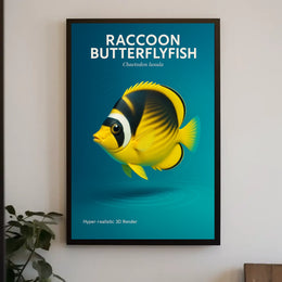 Raccoon Butterflyfish Hyper-realistic 3D Render Poster