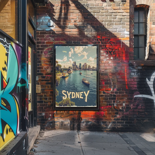 Sydney Modern Skyline Waterfront Boats View Travel Poster Travel Poster