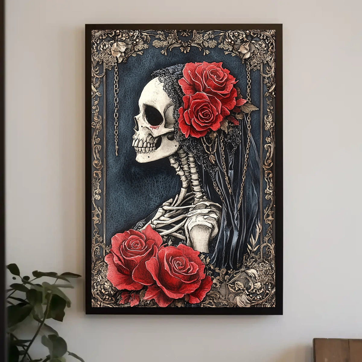 Skeleton with Roses Day of the Dead Heritage Poster
