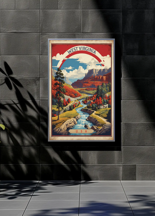 West Virginia Canyon River Mountainscape Vintage Travel Poster