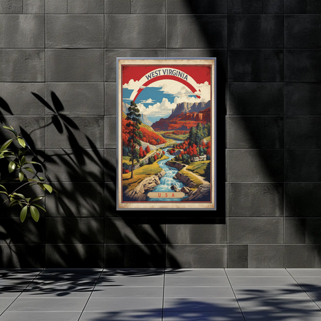 West Virginia Canyon River Mountainscape Vintage Travel Poster