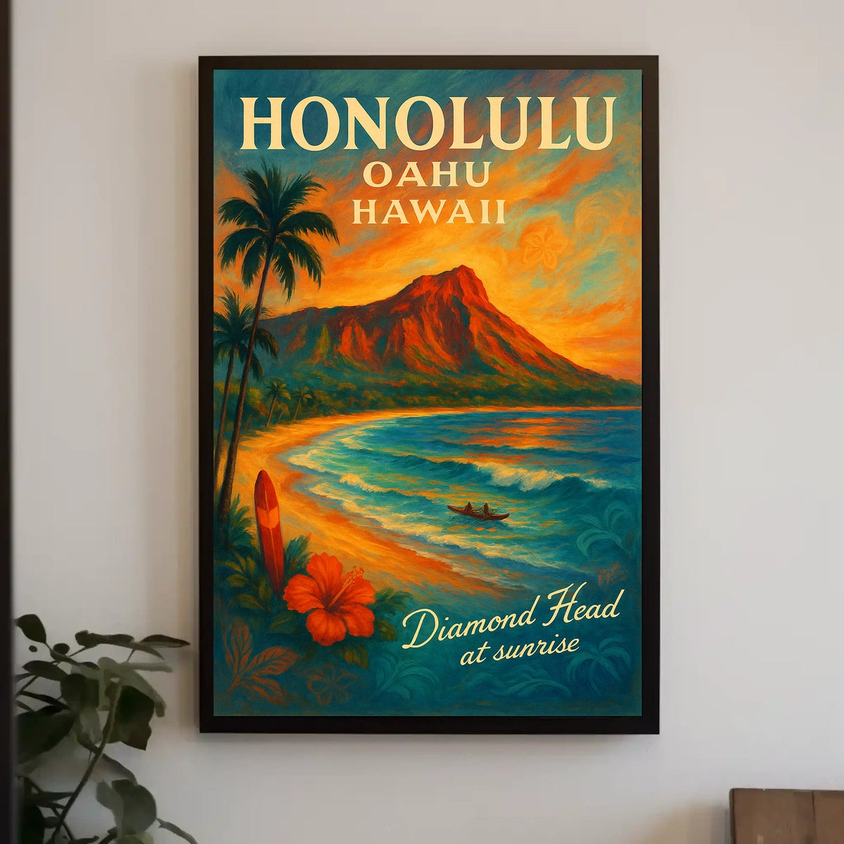 Diamond Head Sunrise Vintage Travel Poster