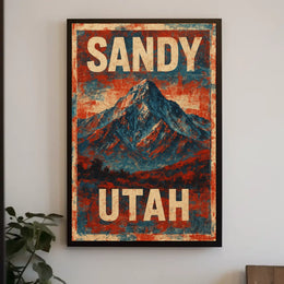Sandy Utah Wasatch Range Mountain Adventure Travel Vintage Ads Typography Nature Landscape Poster