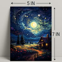 Starry Night Cottage Poster