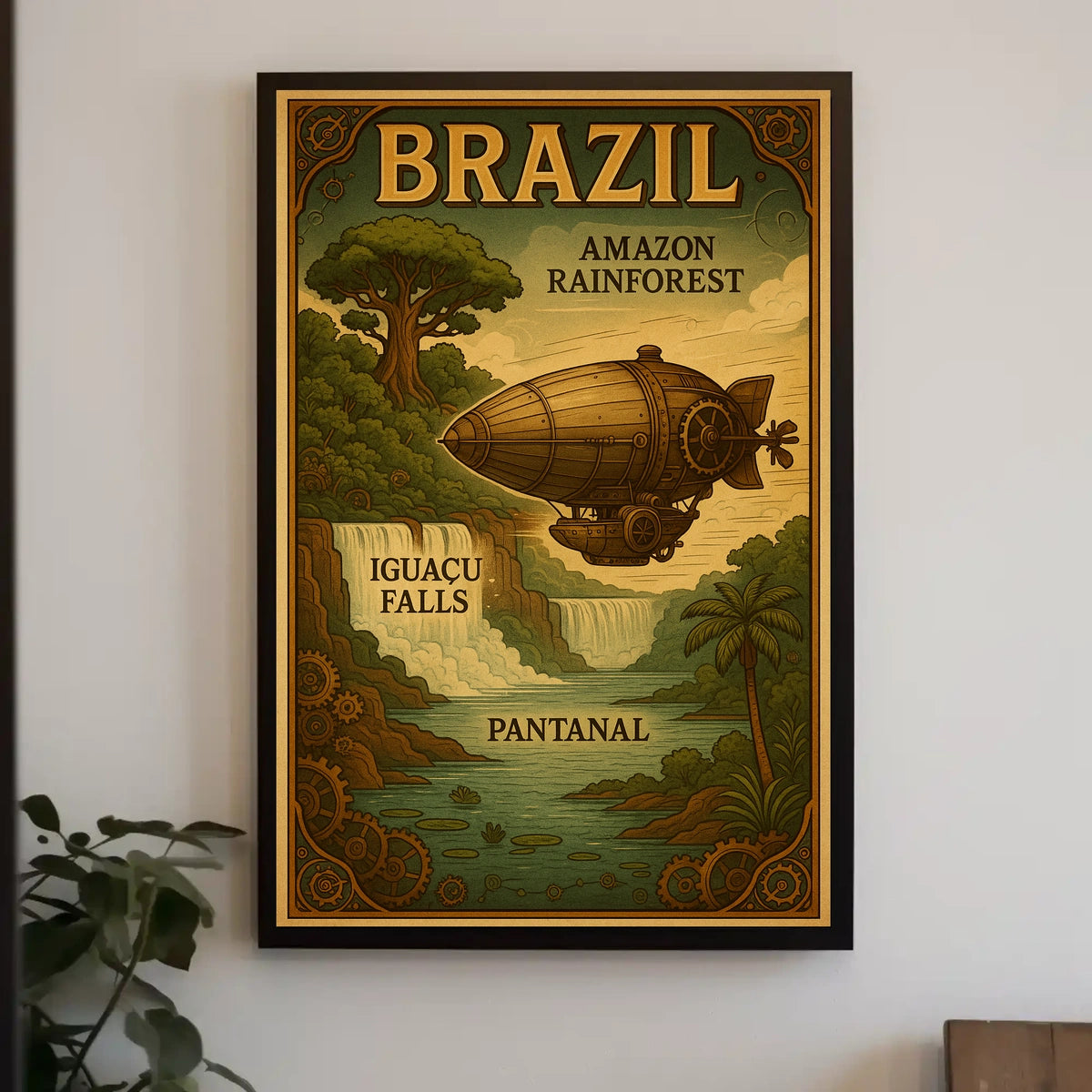 Brazil's Wonders Vintage Steampunk Adventure Poster