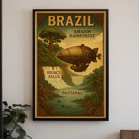 Brazil's Wonders Vintage Steampunk Adventure Poster