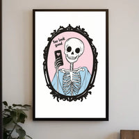Humorous Skeleton Self-Image Cartoon Phone Heart Poster