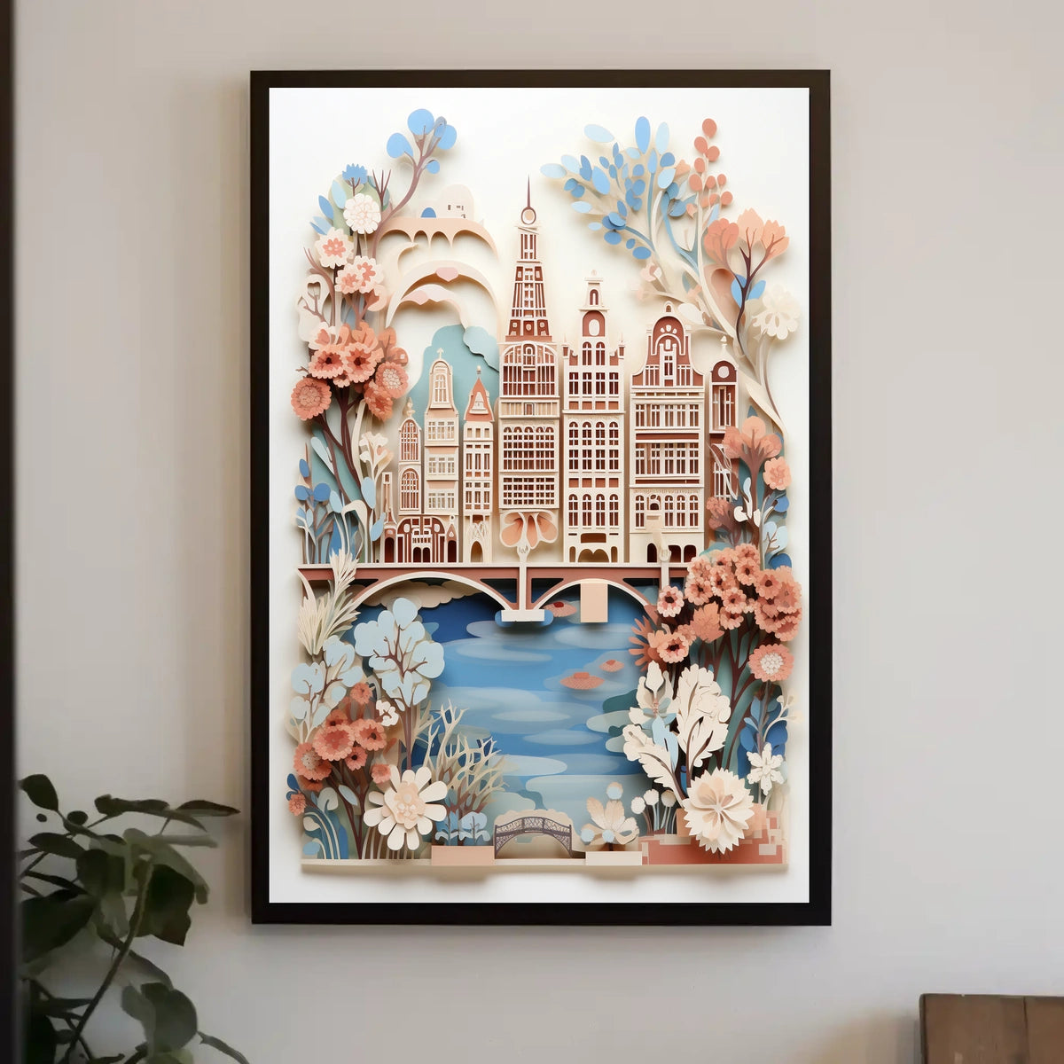 Amsterdam Cityscape Art with Intricate Dutch Gables Travel Poster