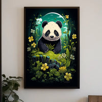 Panda in Whimsical Forest Cartoon Art Poster