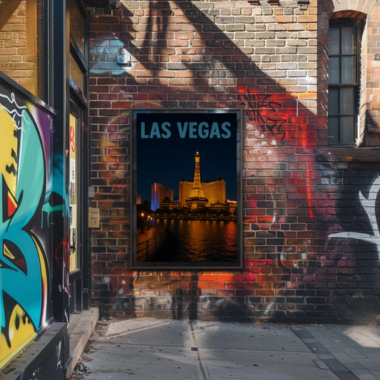 Las Vegas Eiffel Tower Hotel Night Lights Poster