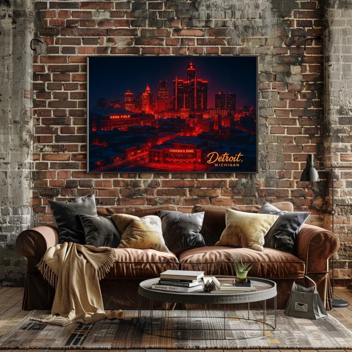 Detroit Skyline at Night Poster
